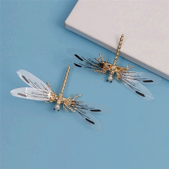 PROM DRAGON FLY HAIR PIN BRIDAL BRIDE    2 CLIPS - Picture 2 of 2